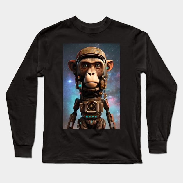 Galactic Guardian | The Cyperpunk Ape Warrior Long Sleeve T-Shirt by MrDoze